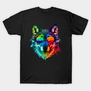 Stylized Wolf Head with Rainbow Colors T-Shirt